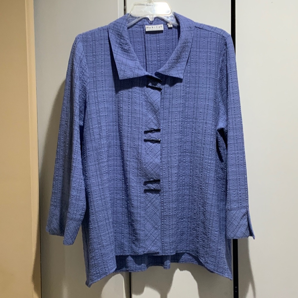 Habitat Women's Purpleish Blue Textured Button Down Shirt Size L
